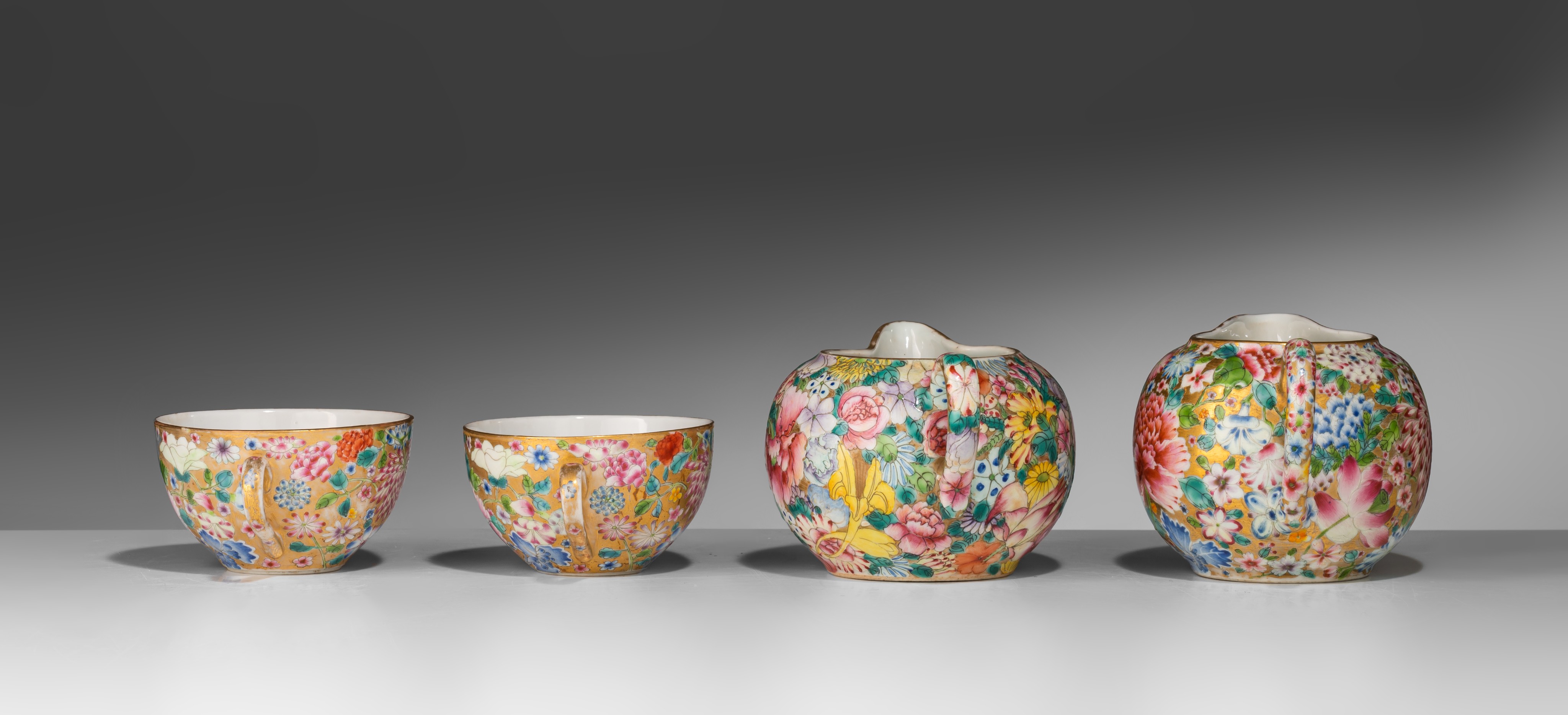 A Chinese famille rose millefleurs pattern coffee set, some marked Guangxu and of the period, some o - Image 13 of 19