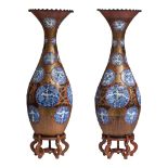 A pair of imposing Japanese lacquered Arita blue and white porcelain vases, Meiji period, H 122 - 12