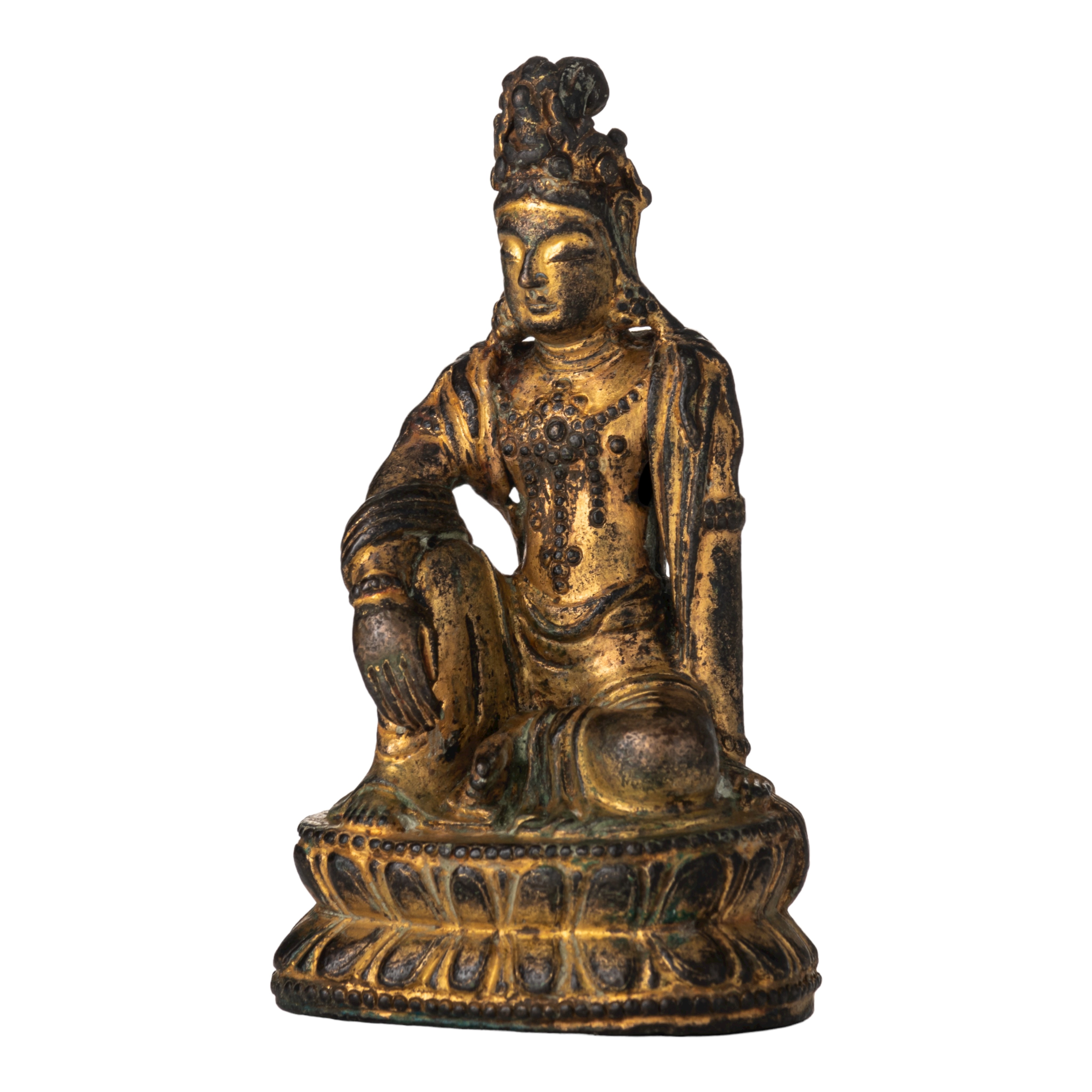 A Chinese Song style gilt-lacquered bronze figure of Bodhisattva Avalokiteshvara in Water Moon Form