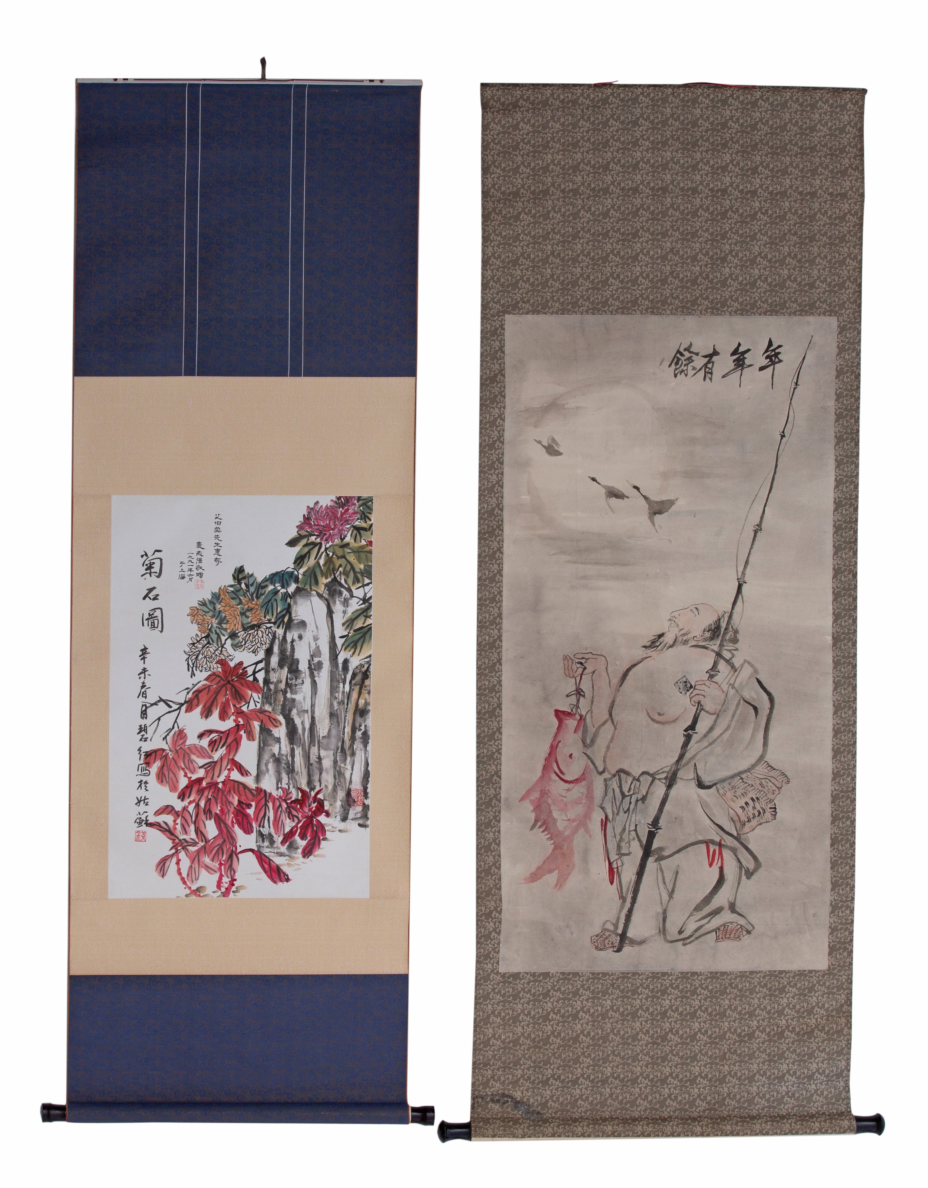 Two Chinese scroll paintings, ink and watercolour on paper, 20thC, 43 x 66,5 cm and 55 x 109 cm - Image 2 of 5