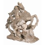 An imposing Coade stone garden statue of Saint George and the dragon, 19thC, H 140 - W 135 cm