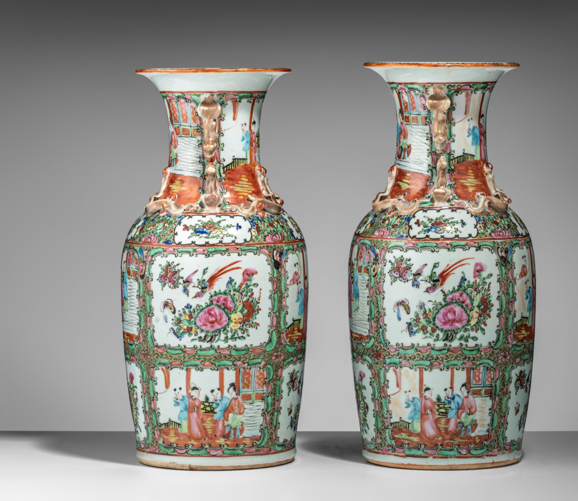 A Chinese famille rose 'One Hundred Boys' vase, 19thC, H 45,5 cm - added a pair of Chinese Canton va - Bild 5 aus 26