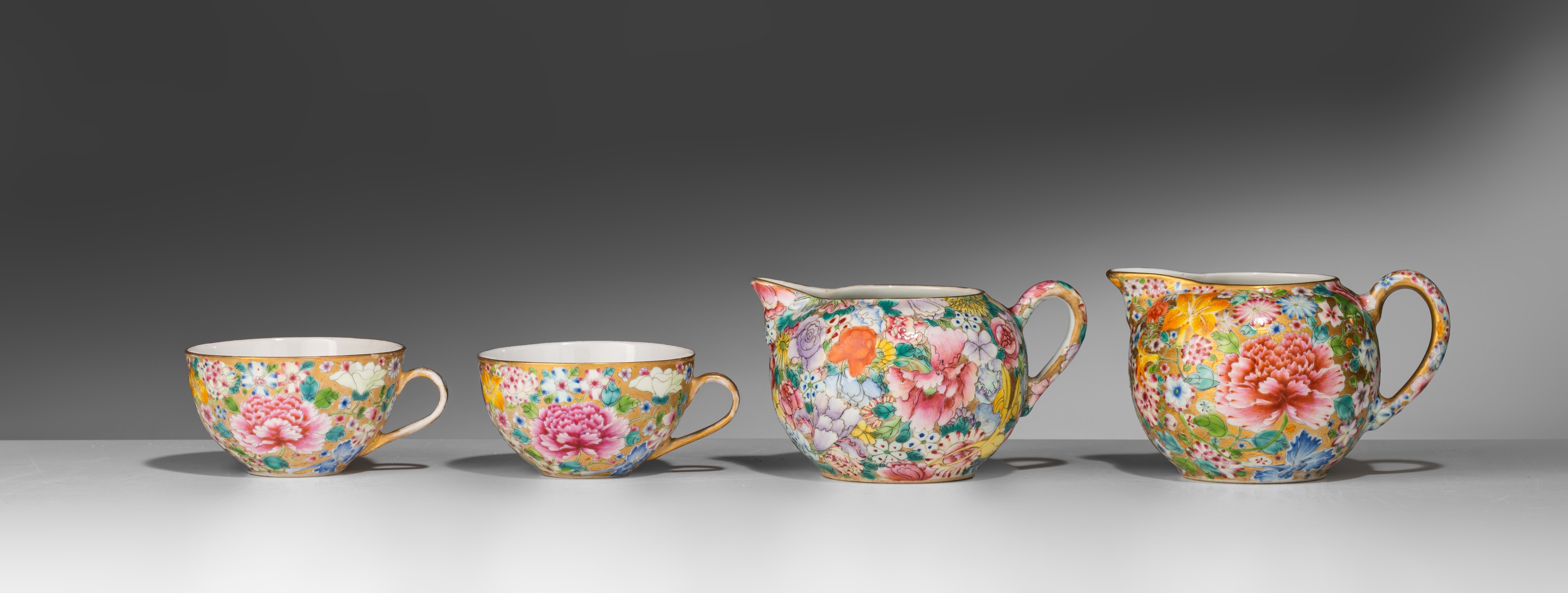 A Chinese famille rose millefleurs pattern coffee set, some marked Guangxu and of the period, some o - Image 12 of 19