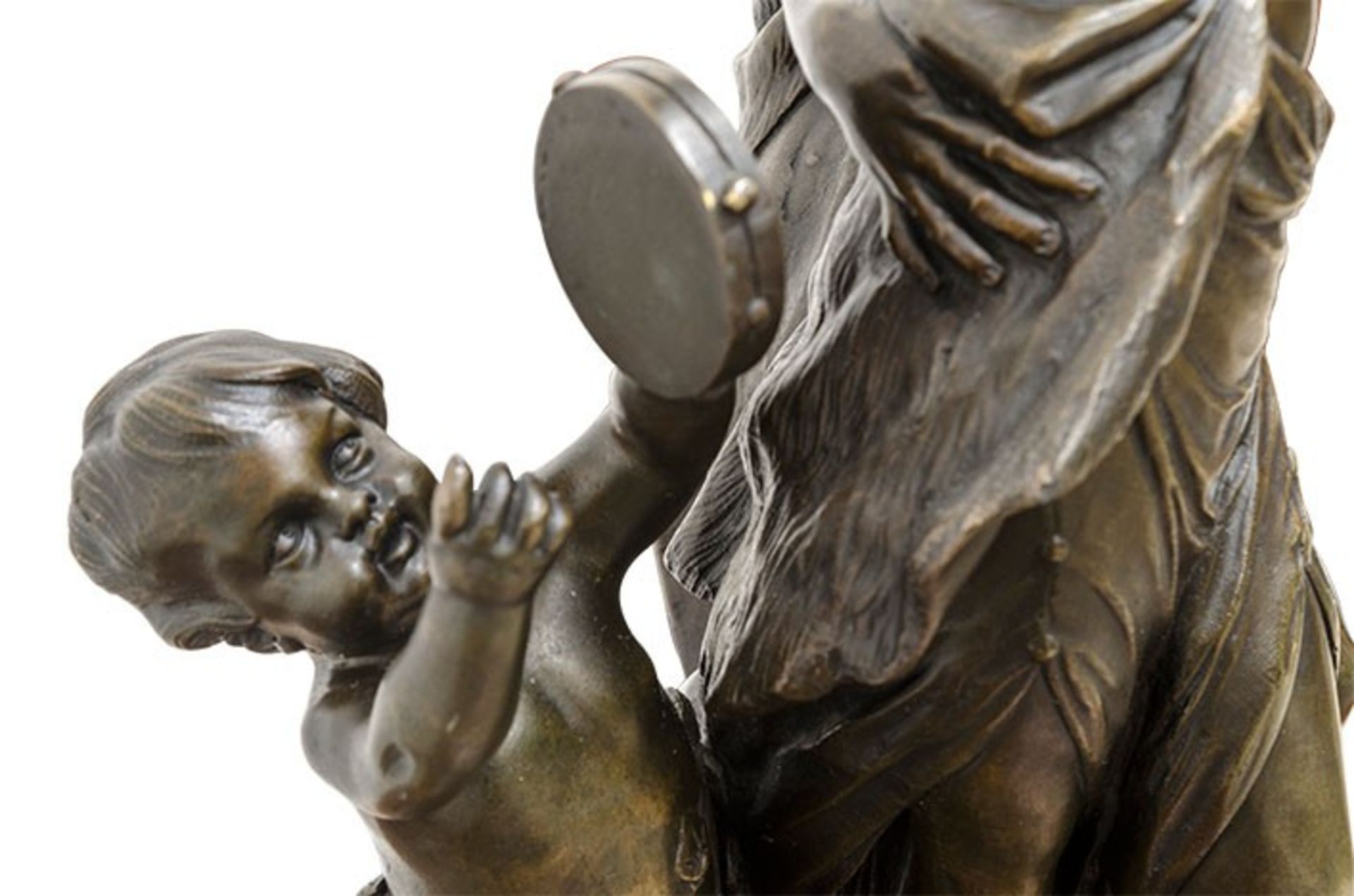 Clodion (1738-1814), bacchanal group, patinated bronze on a Rouge Napoleon marble base, H 45 cm (tot - Image 2 of 5