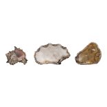 Three sterling silver coated shells by Frederico Buccellati, marked, L 7 - 11 cm