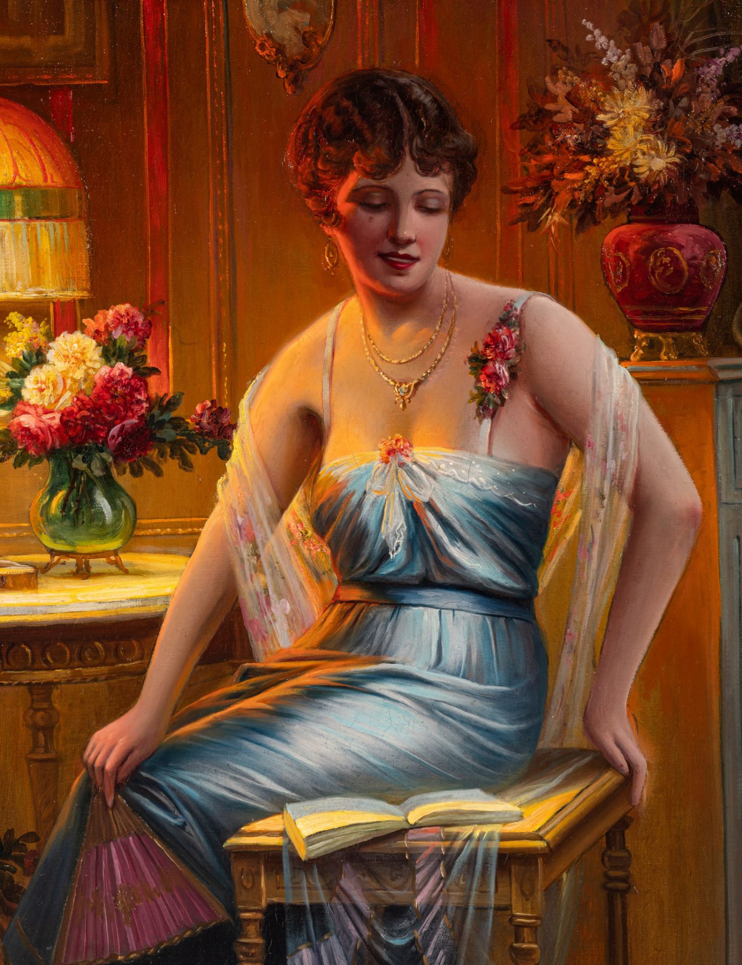 Max Carlier (1872-1938), elegant lady in an interior, oil on canvas, 54 x 81 cm - Bild 6 aus 6