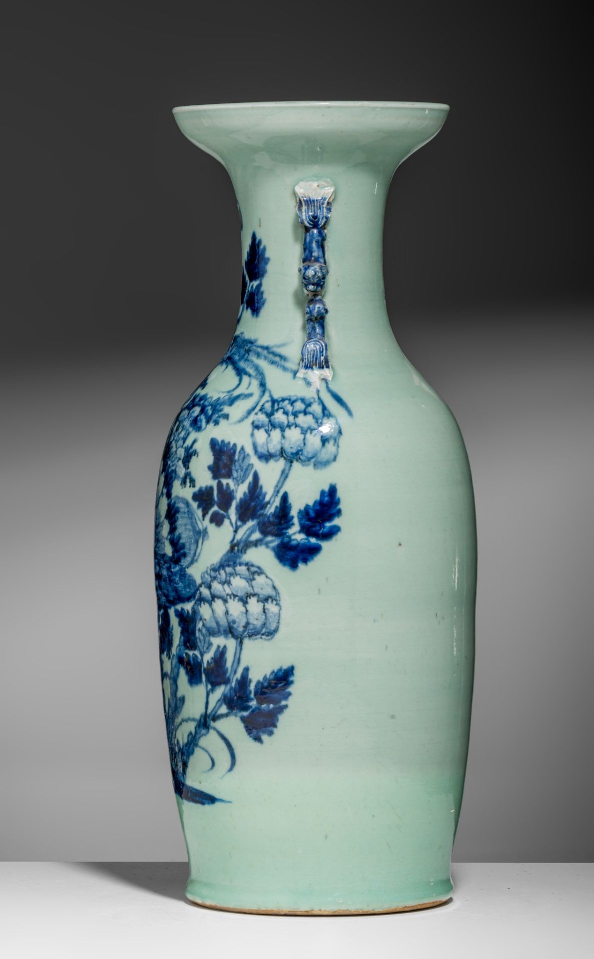 Three blue and white on celadon vases, 19thC, H 58 - 61 cm - Image 9 of 19