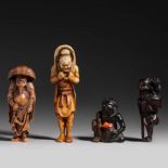 Four netsuke, 19th/20thC, H 4 cm - H 5,9 cm - H 7 cm - H 8,8 cm