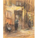 Eugeen Van Mieghem (1875-1930), Streetview with brothels, pastel drawing, 18 x 22 cm