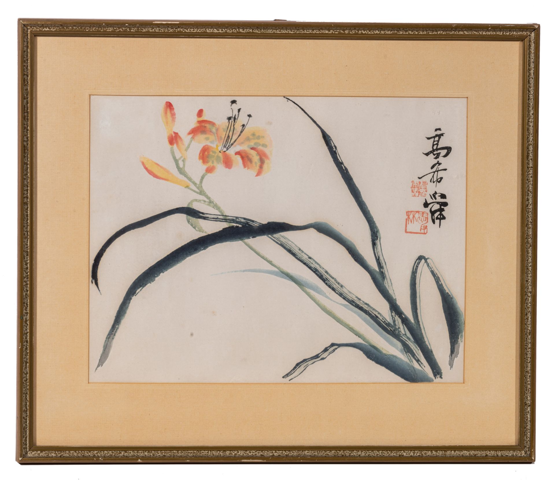 A collection of three Chinese paintings and an album after Qi Baishi, largest 44 x 37 cm (frame size - Image 5 of 7