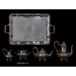 An eclectic four-part silver coffee and tea set, on a silver-plated tray, H 10,5 - 24,5 cm, 2148 g