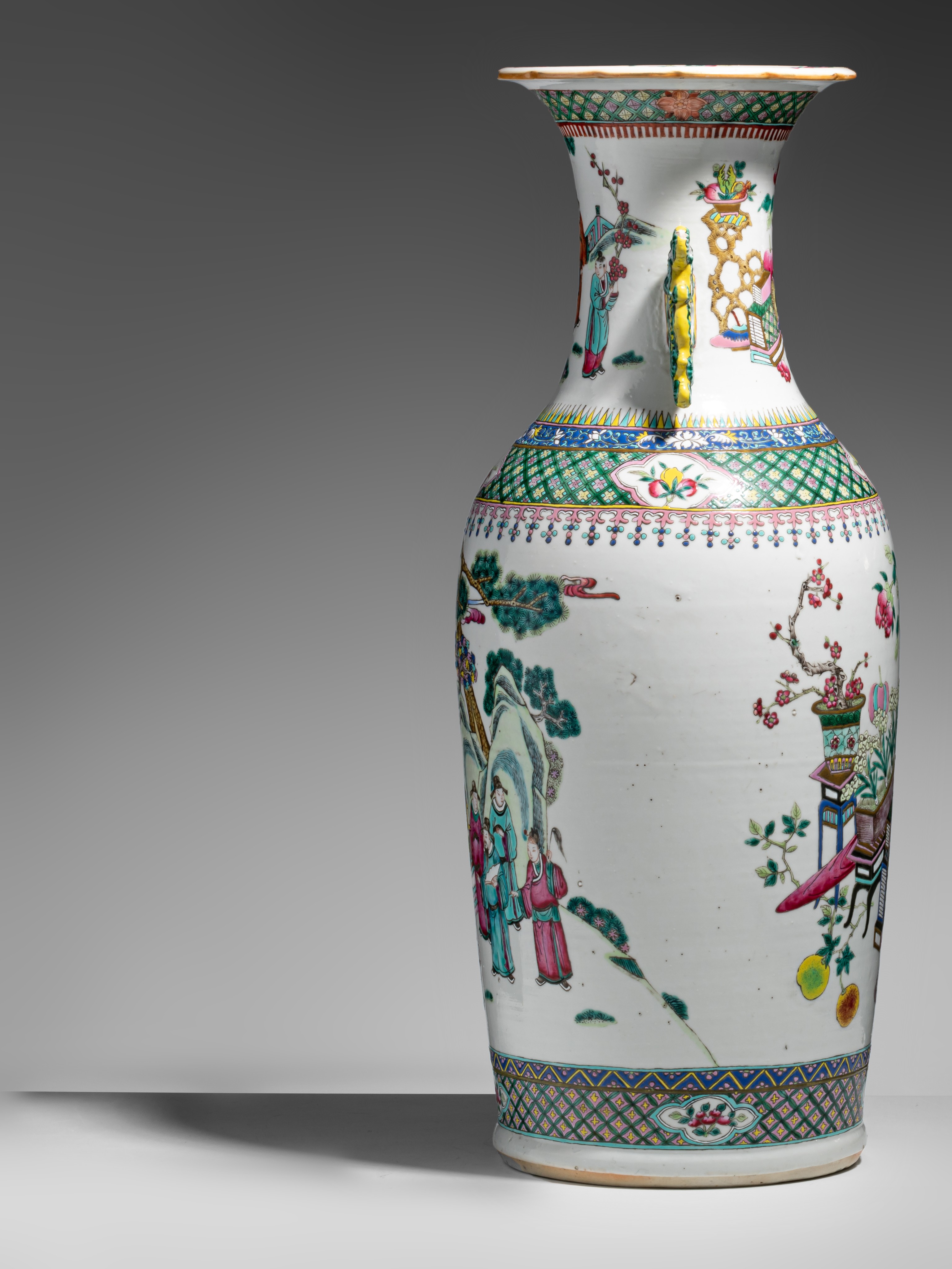 A Chinese Canton famille rose vase, H 62,5 cm - and a Chinese famille rose double-sided decorated va - Image 9 of 13