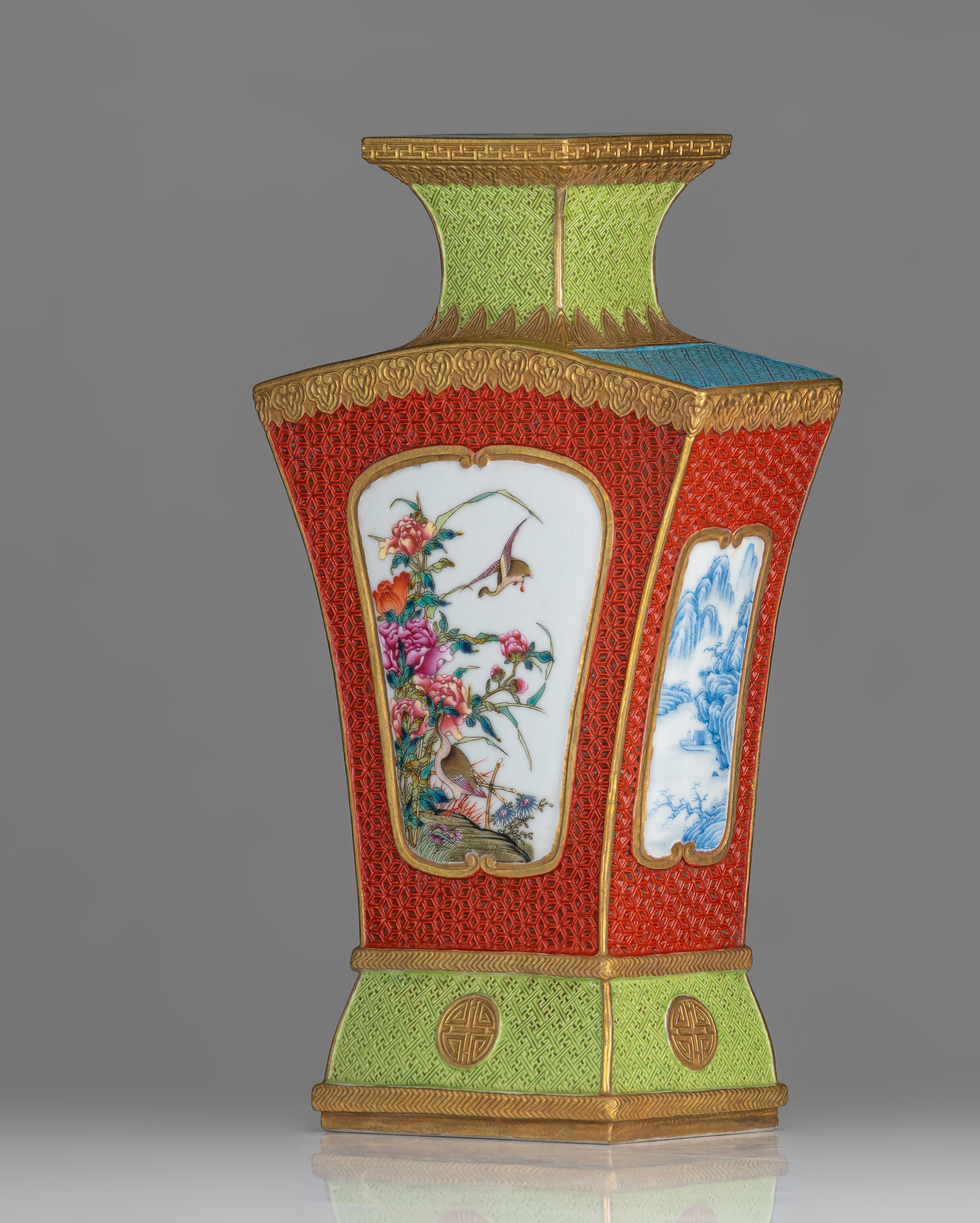 A Chinese famille rose Hu vase, with a Qianlong mark, 20thC, H 31 cm - Image 3 of 8