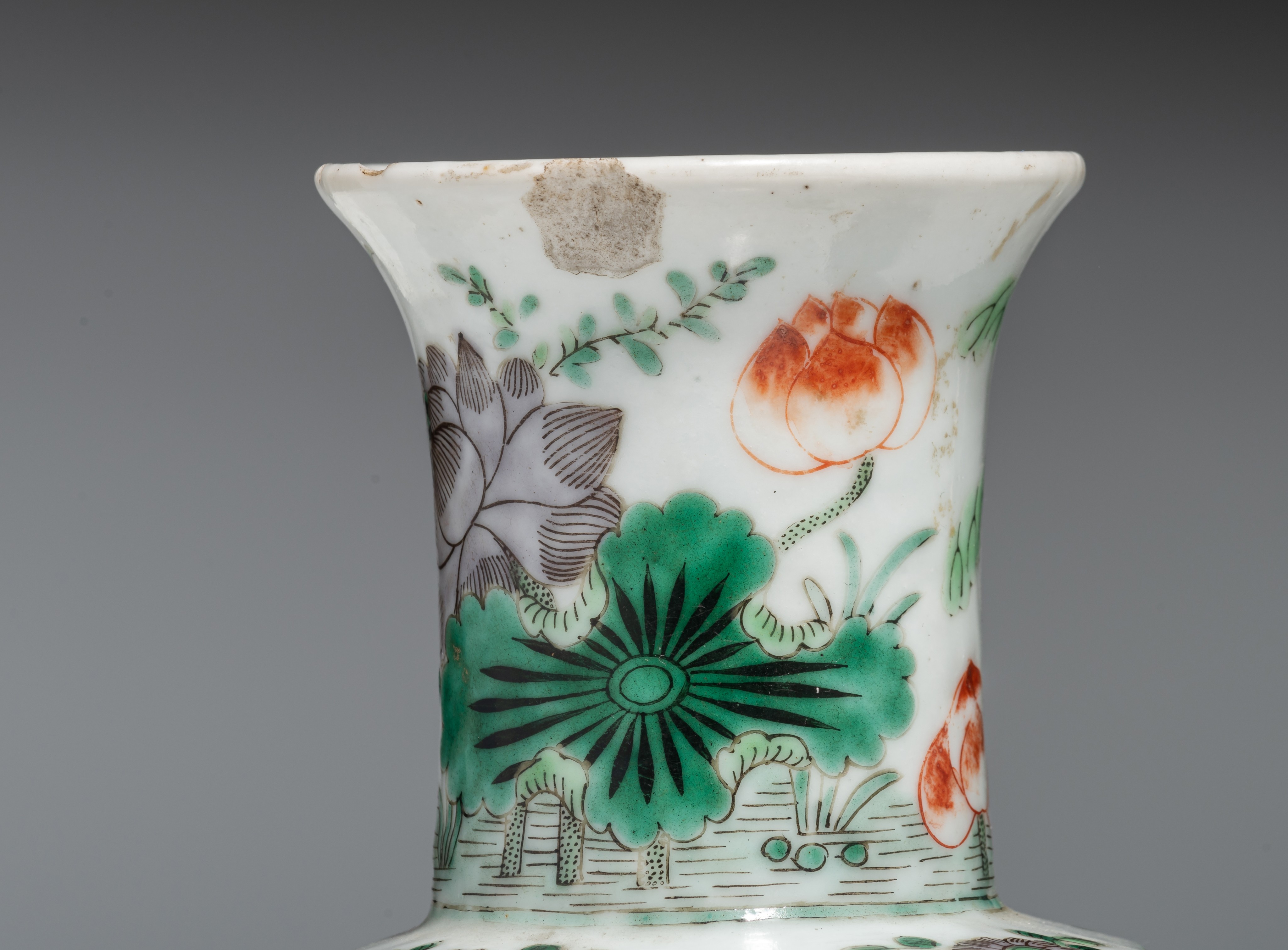 A Chinese famille verte fang hu vase, a wucai vase, blue and white small basin, all marked, 19thC an - Image 12 of 12