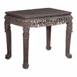 A Chinese rosewood carved table, late Qing, H 79 - 90 x 58,5 cm