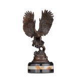 An Art Deco sculpture of an eagle, patinated bronze on a marble base, H 41 cm (total height)