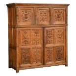 A 1554 dated oak Southern Netherlands (possibly Antwerp) cupboard / bahut, H 174,5 - W 159,5 - D 67