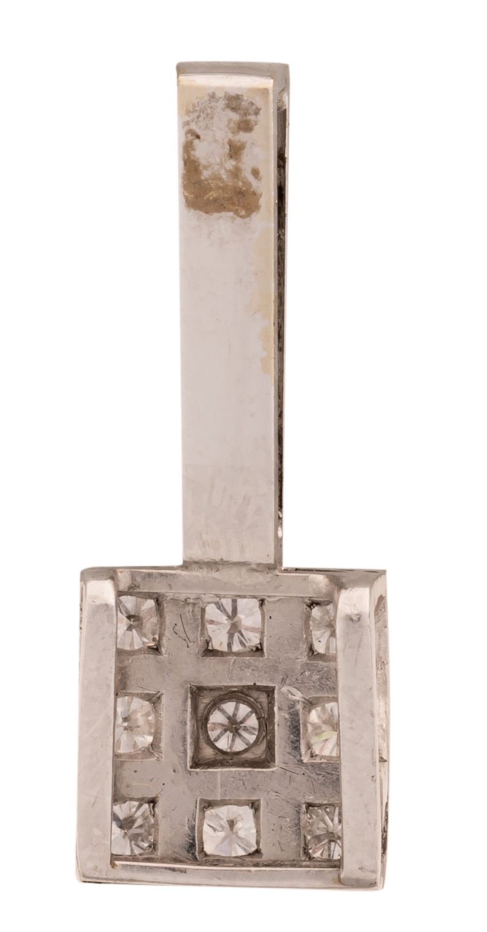 An 18ct white gold pendant, set with brilliant-cut diamonds, H 2,8 cm - 4,5 g - Image 3 of 3