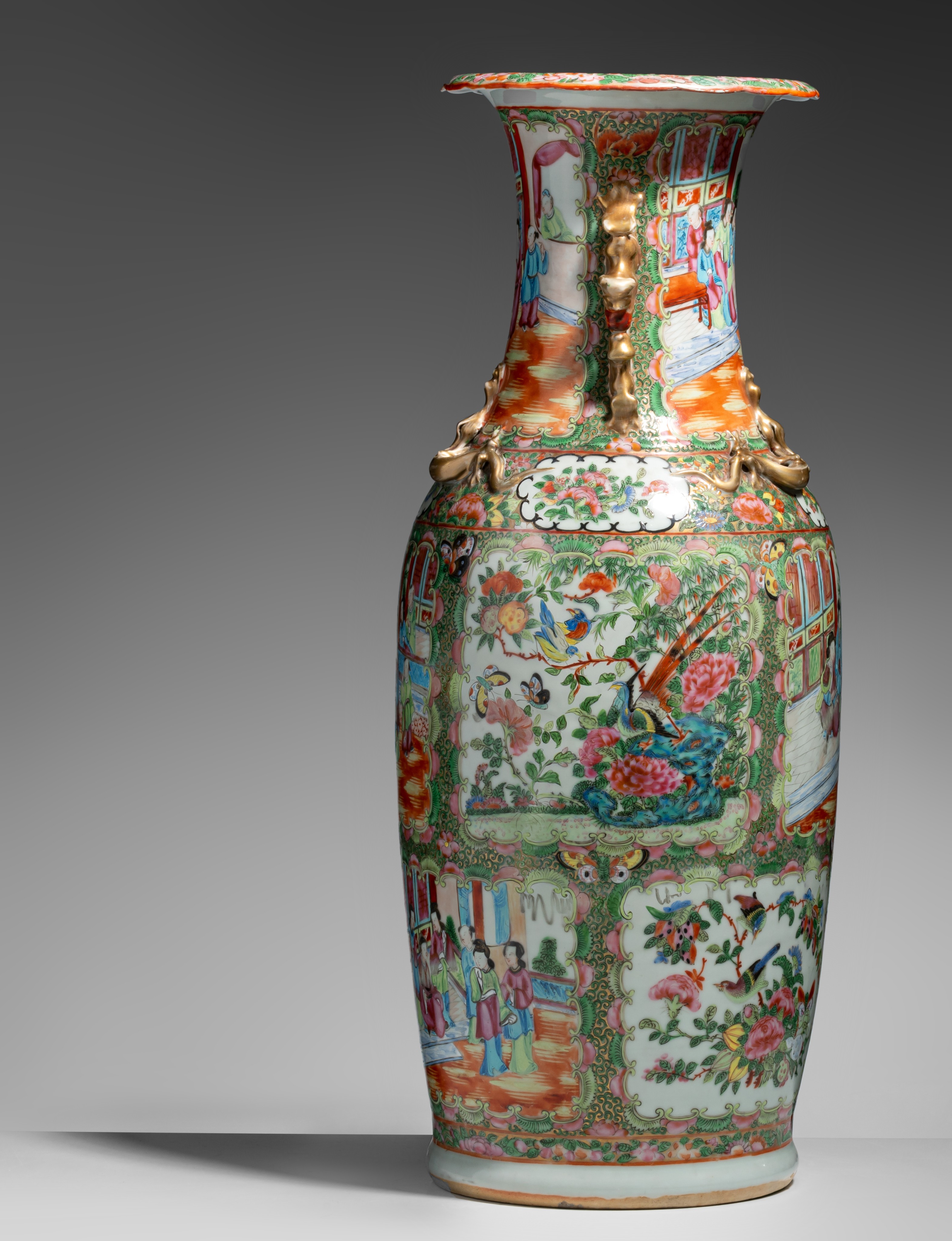 A Chinese Canton famille rose vase, H 62,5 cm - and a Chinese famille rose double-sided decorated va - Image 3 of 13