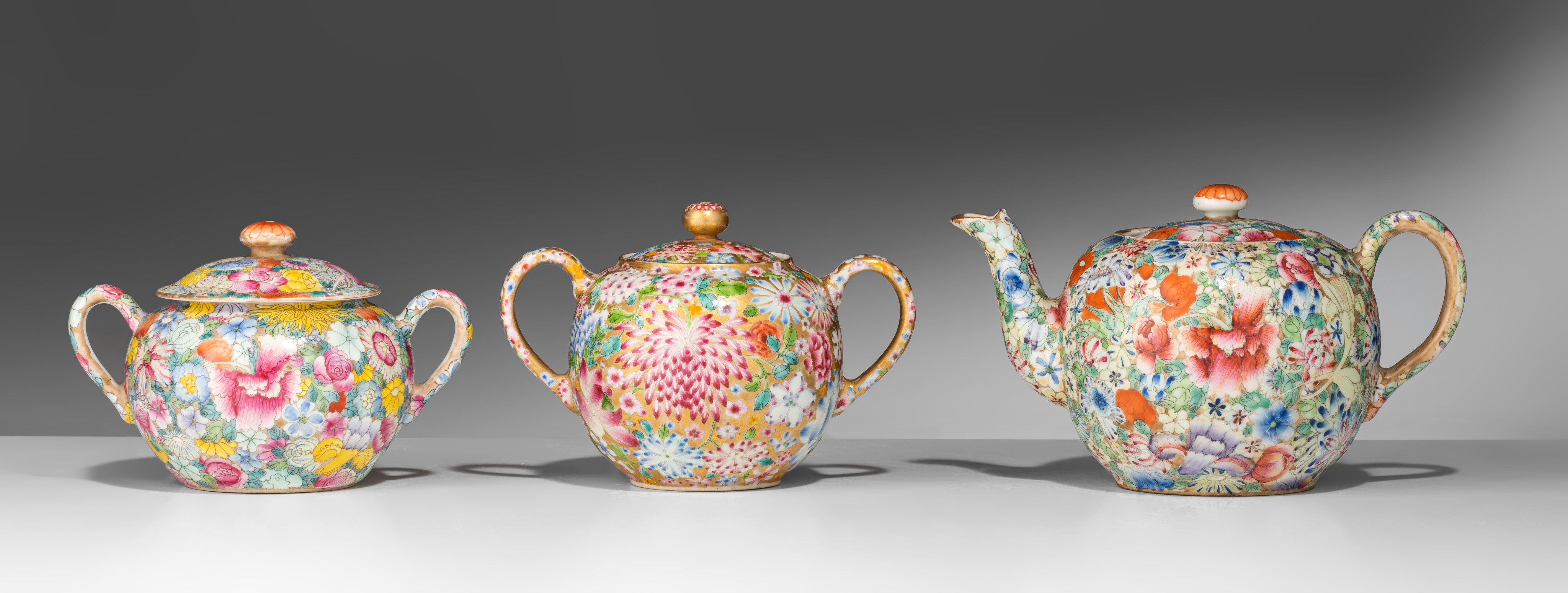 A Chinese famille rose millefleurs pattern coffee set, some marked Guangxu and of the period, some o - Image 4 of 19