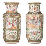 Two Chinese Canton vases, one paired with Fu lion head handles, 19thC, H 45 cm