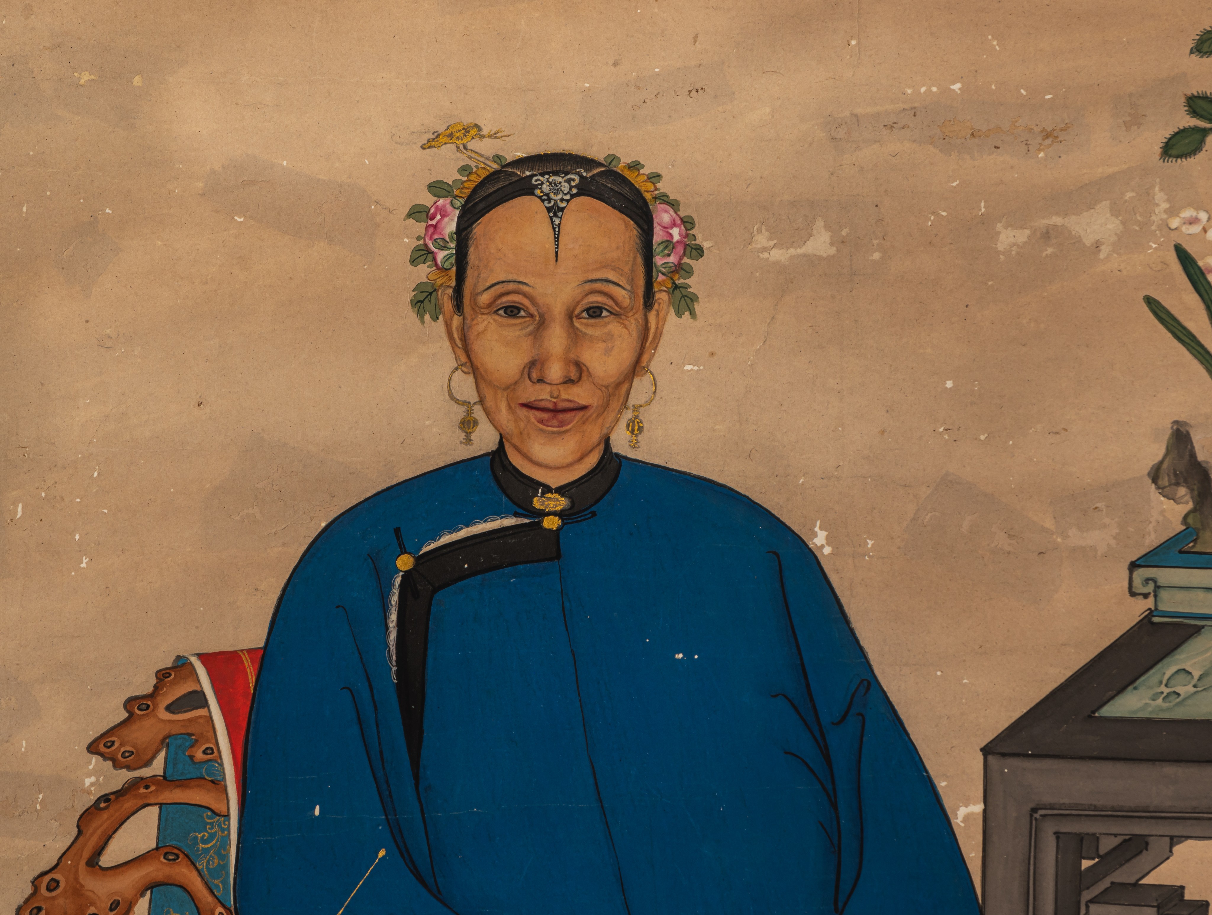 A Chinese portrait scroll, ink and watercolour on paper, 119 x 63,5 cm - Image 4 of 6