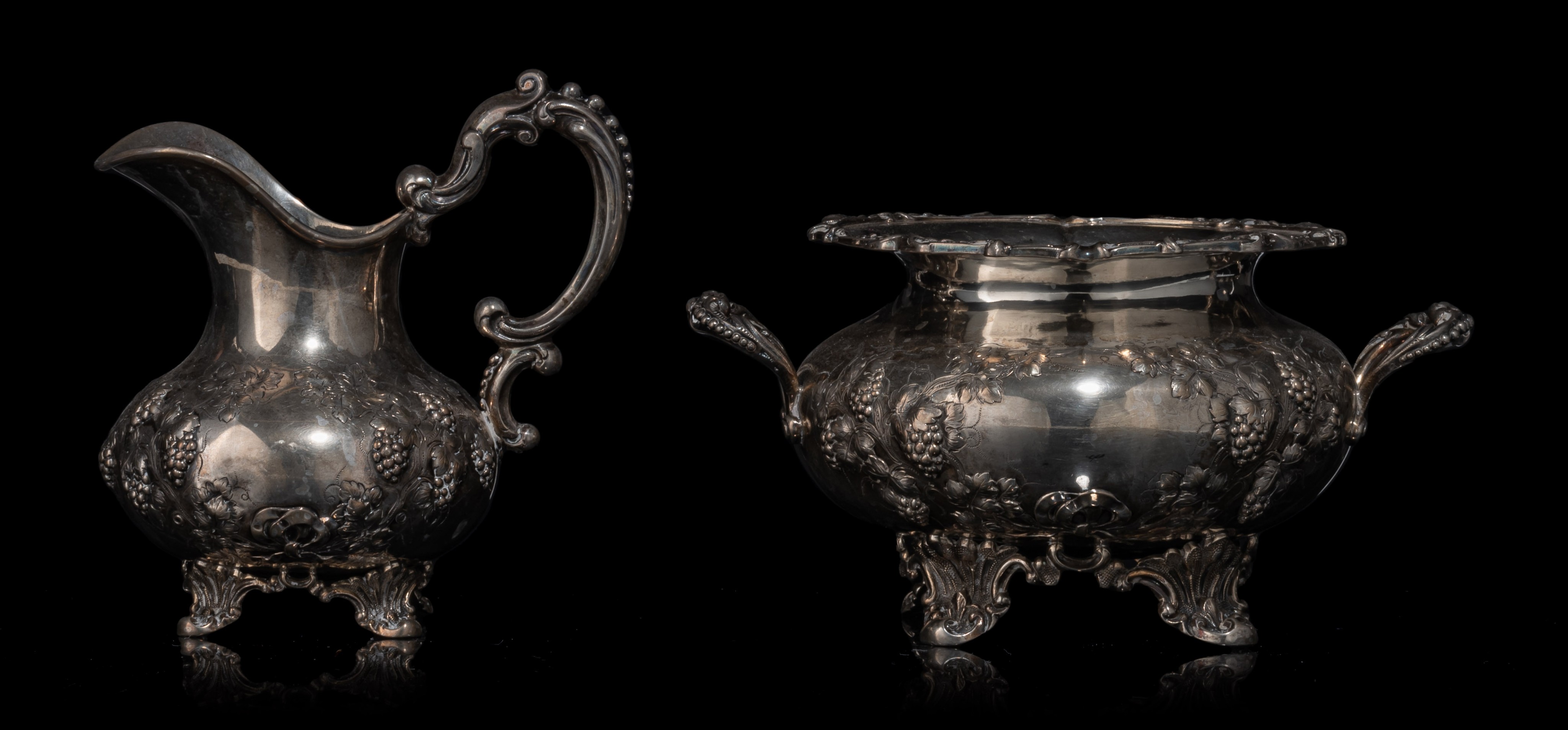 An eclectic four-part silver coffee and tea set, on a silver-plated tray, H 10,5 - 24,5 cm, 2148 g - Image 10 of 22