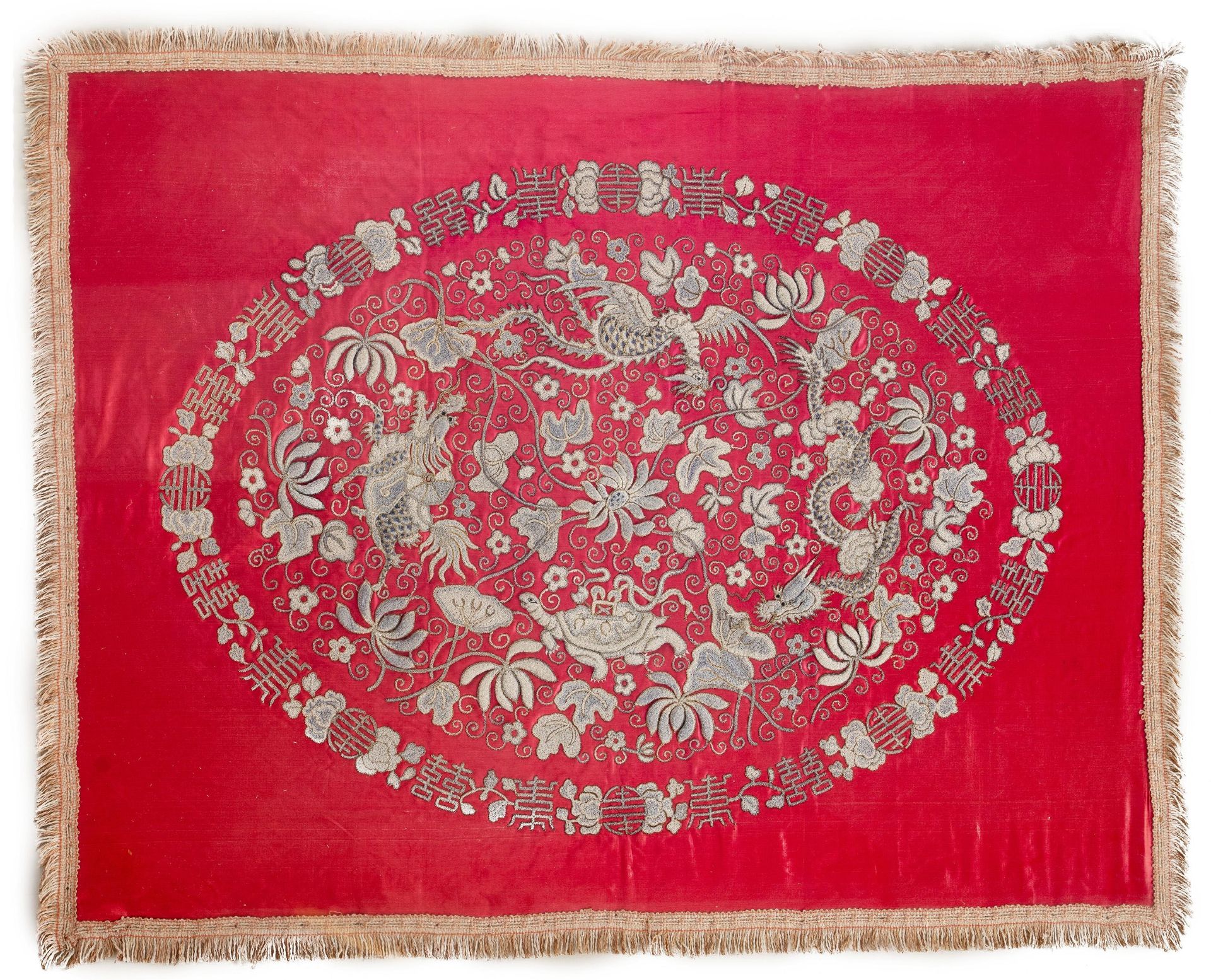 A Chinese 'Peking knot stitch' silk embroidery, late Qing, 75 x 94 cm
