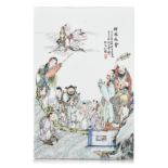 A Chinese Qianjiangcai porcelain plaque, with a signature reading 'He Ming Gu', 25,5 x 38,5 cm