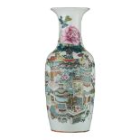 A Chinese Qianjiangcai 'One Hundred Treasures' vase, with a signed text, Republic period, H 61 cm