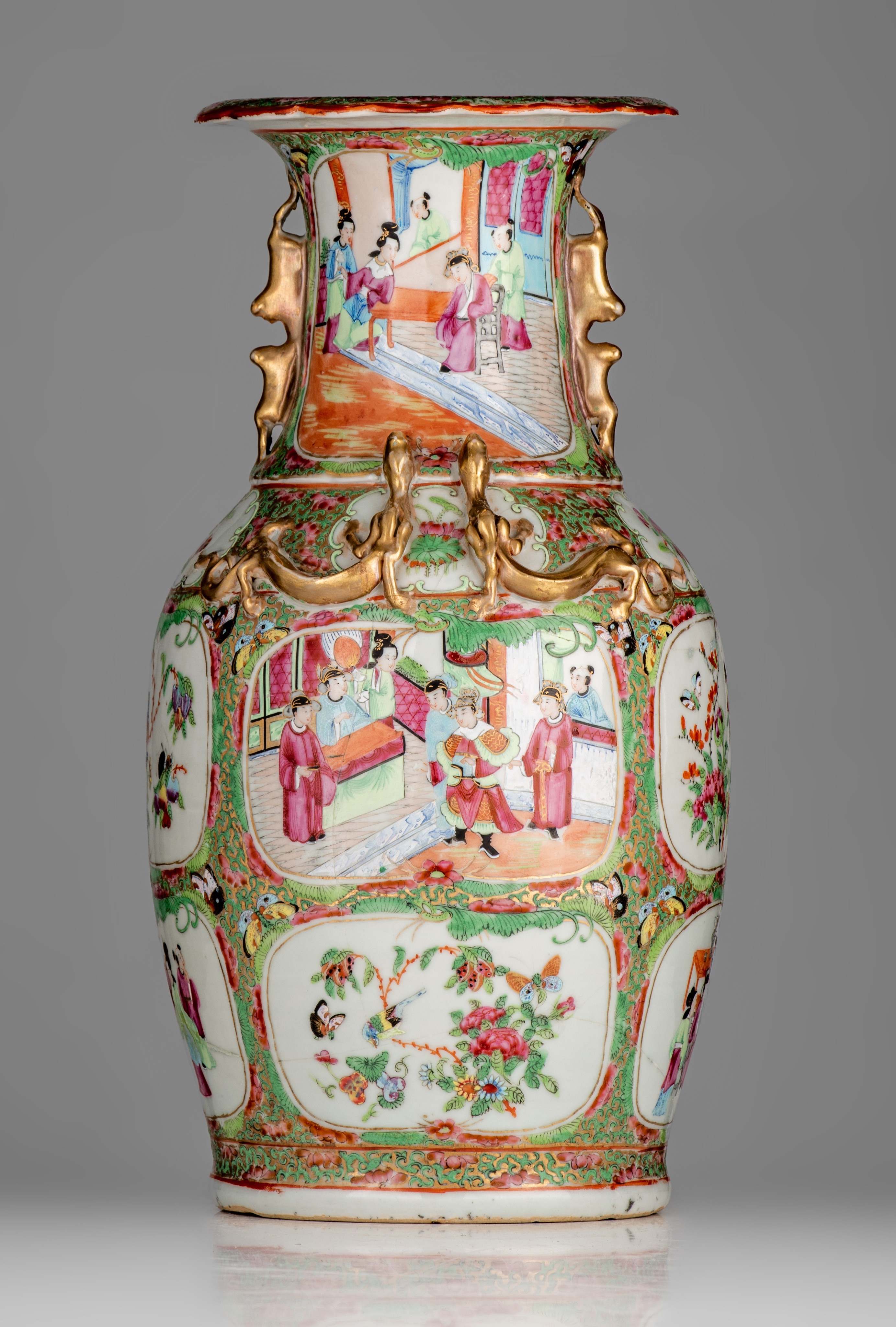 Four Chinese famille rose vases, some with a signed text, 19thC and Republic period, H 42,5 - 43,5 c - Image 14 of 20