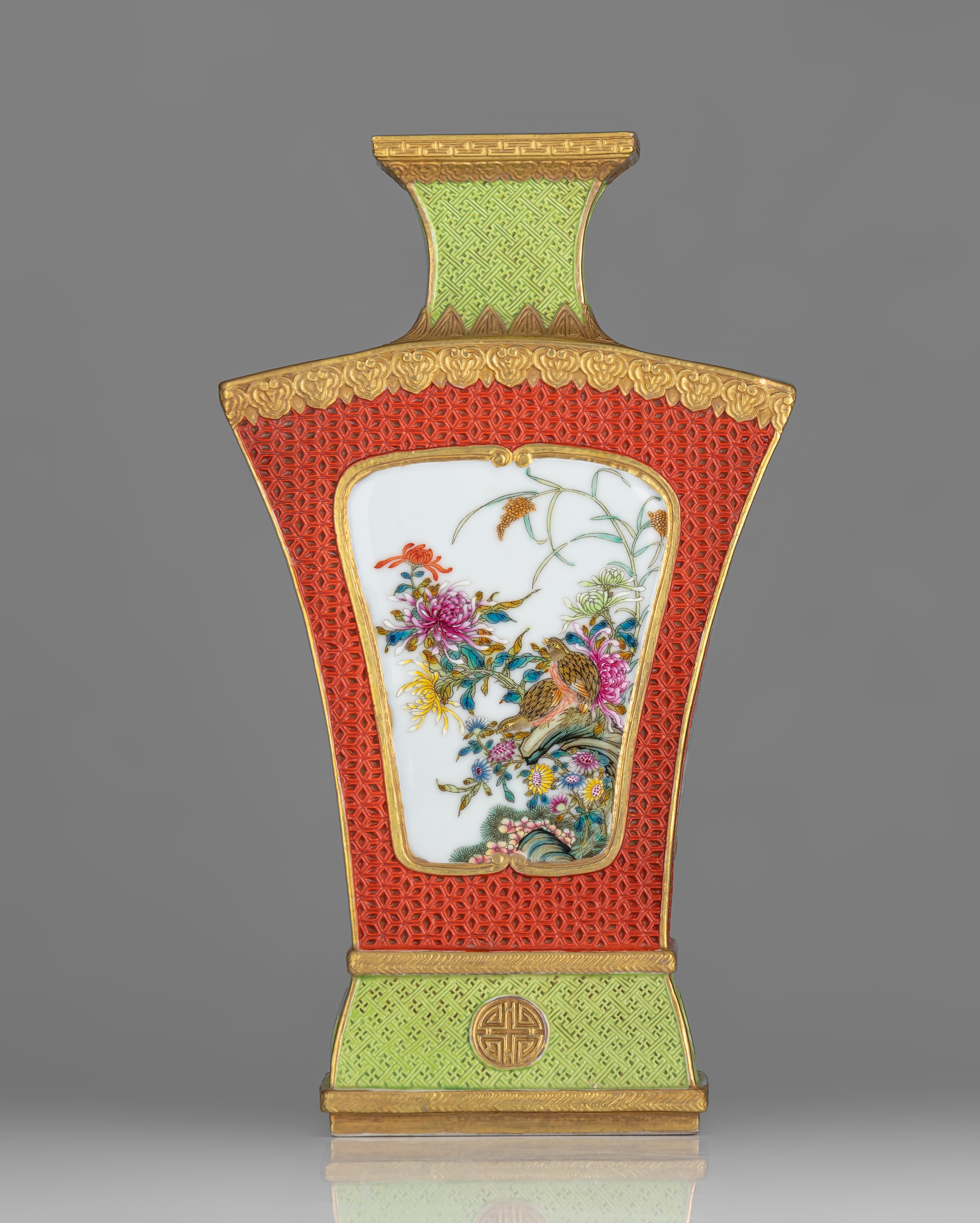 A Chinese famille rose Hu vase, with a Qianlong mark, 20thC, H 31 cm - Image 6 of 8