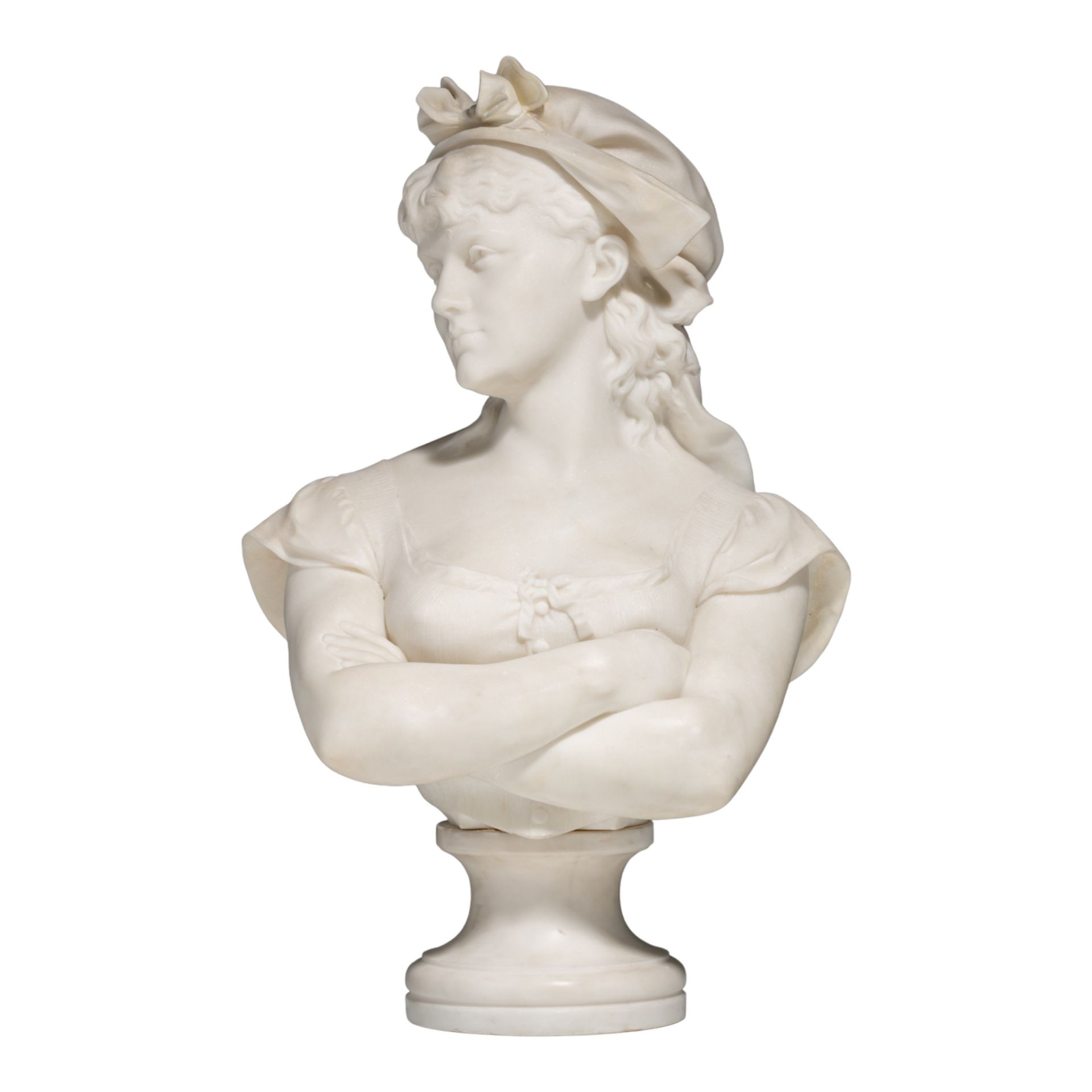 A Carara marble bust of a girl, H 56 cm