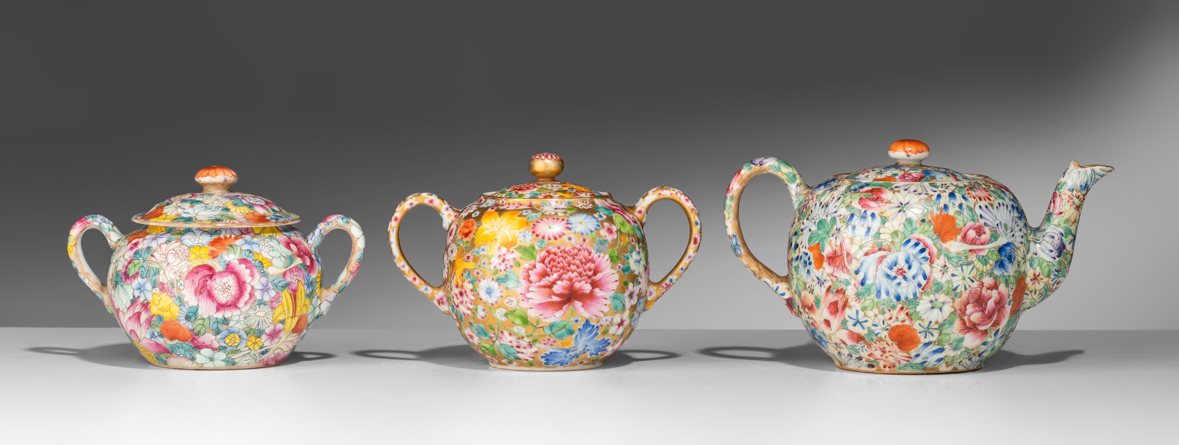 A Chinese famille rose millefleurs pattern coffee set, some marked Guangxu and of the period, some o - Image 2 of 19