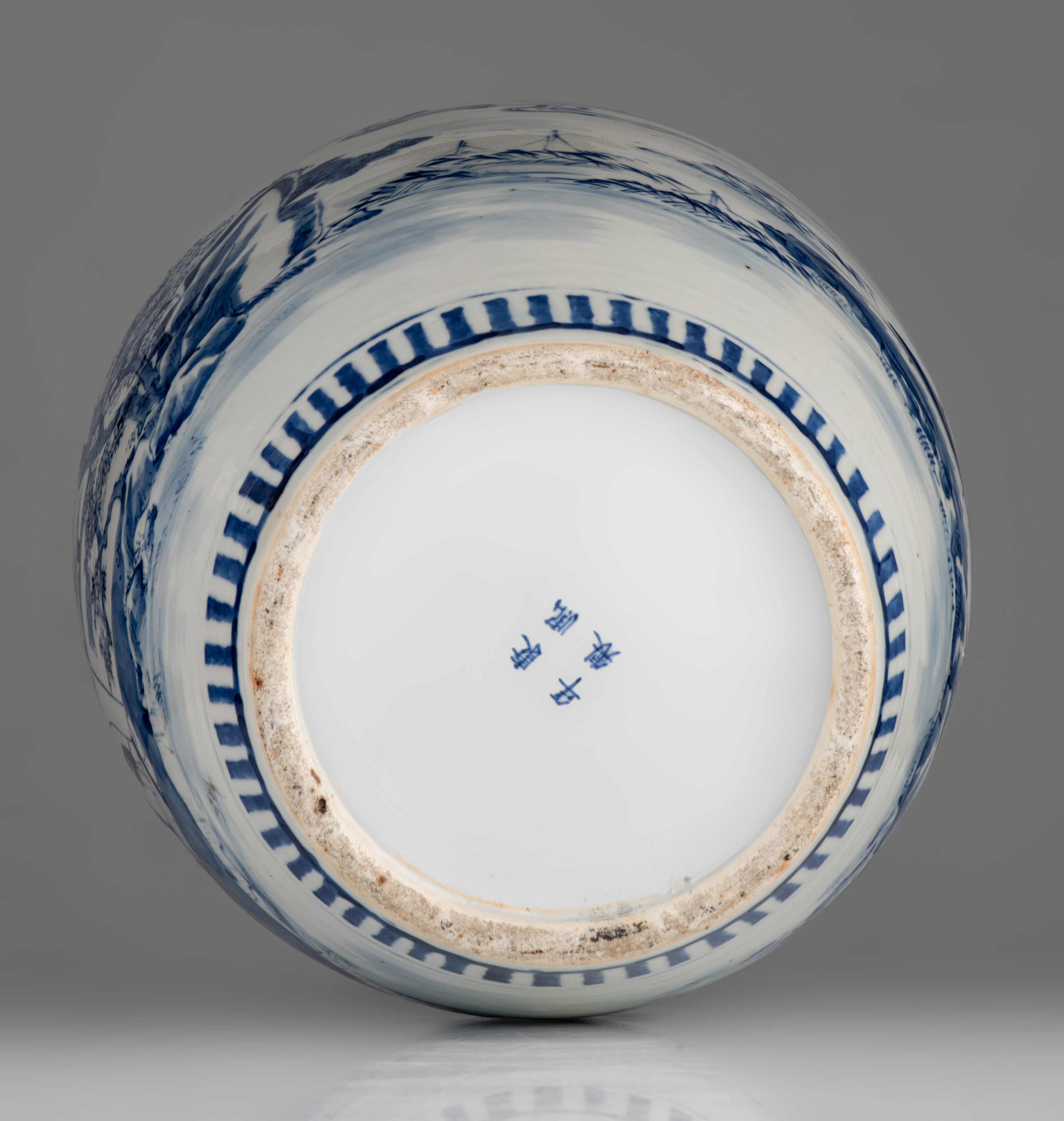 A Chinese blue and white Hu vase, paired with foliate handles, 19thC, H 44 cm - and a ditto jar, 19t - Image 13 of 13