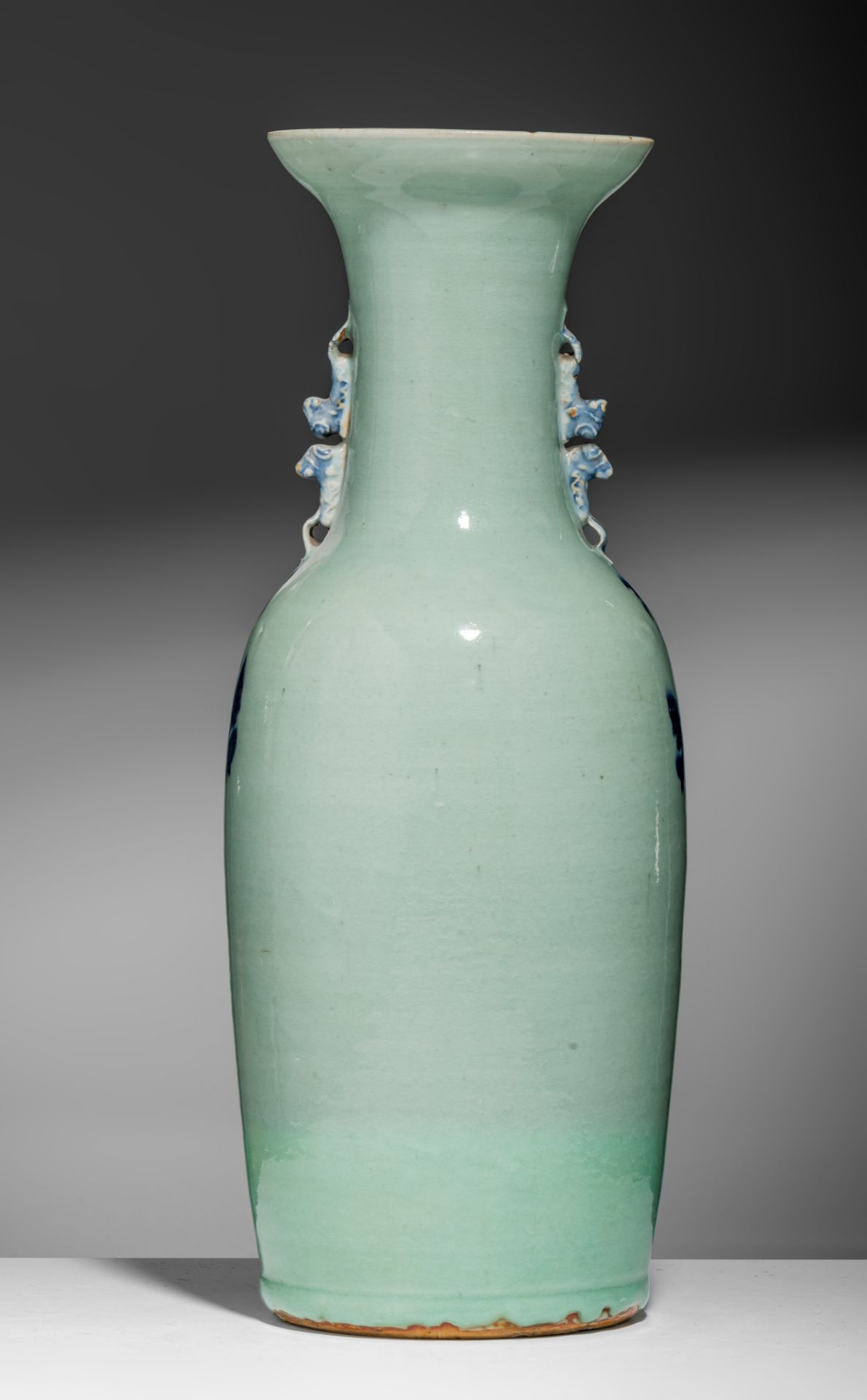 Three blue and white on celadon vases, 19thC, H 58 - 61 cm - Image 16 of 19