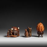 Two Japanese netsuke and an okimono, Meiji period, H 3,8 cm - 5,7 cm - H 5,5 cm