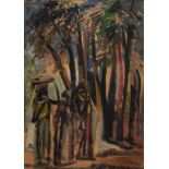 Floris Jespers (1889-1965), an African marketplace, oil on paper, 48 x 66 cm