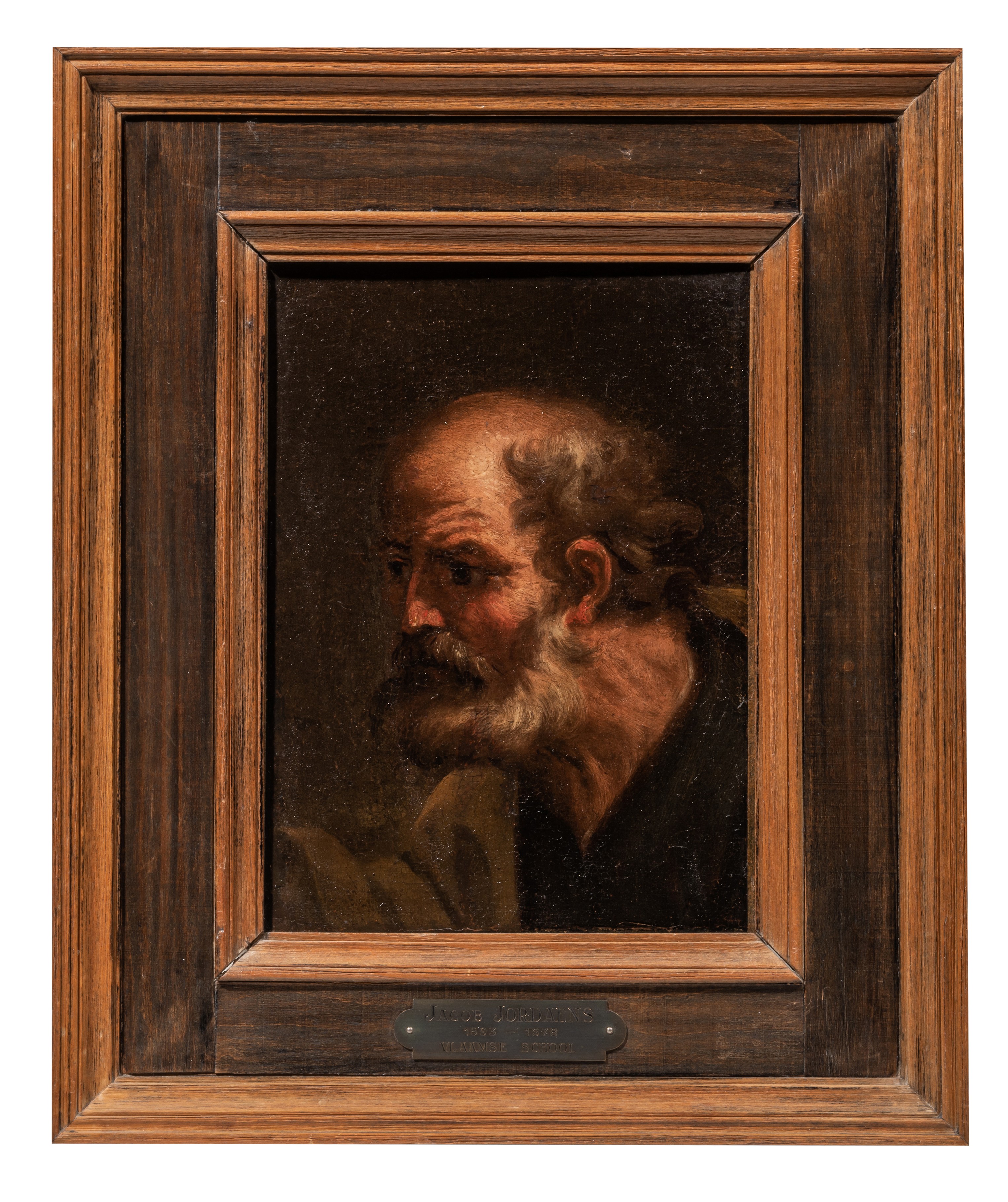 After Jacob Jordaens (1593-1678), the head of a bearded man, possibly an apostle, 17thC, oil on canv - Image 2 of 5