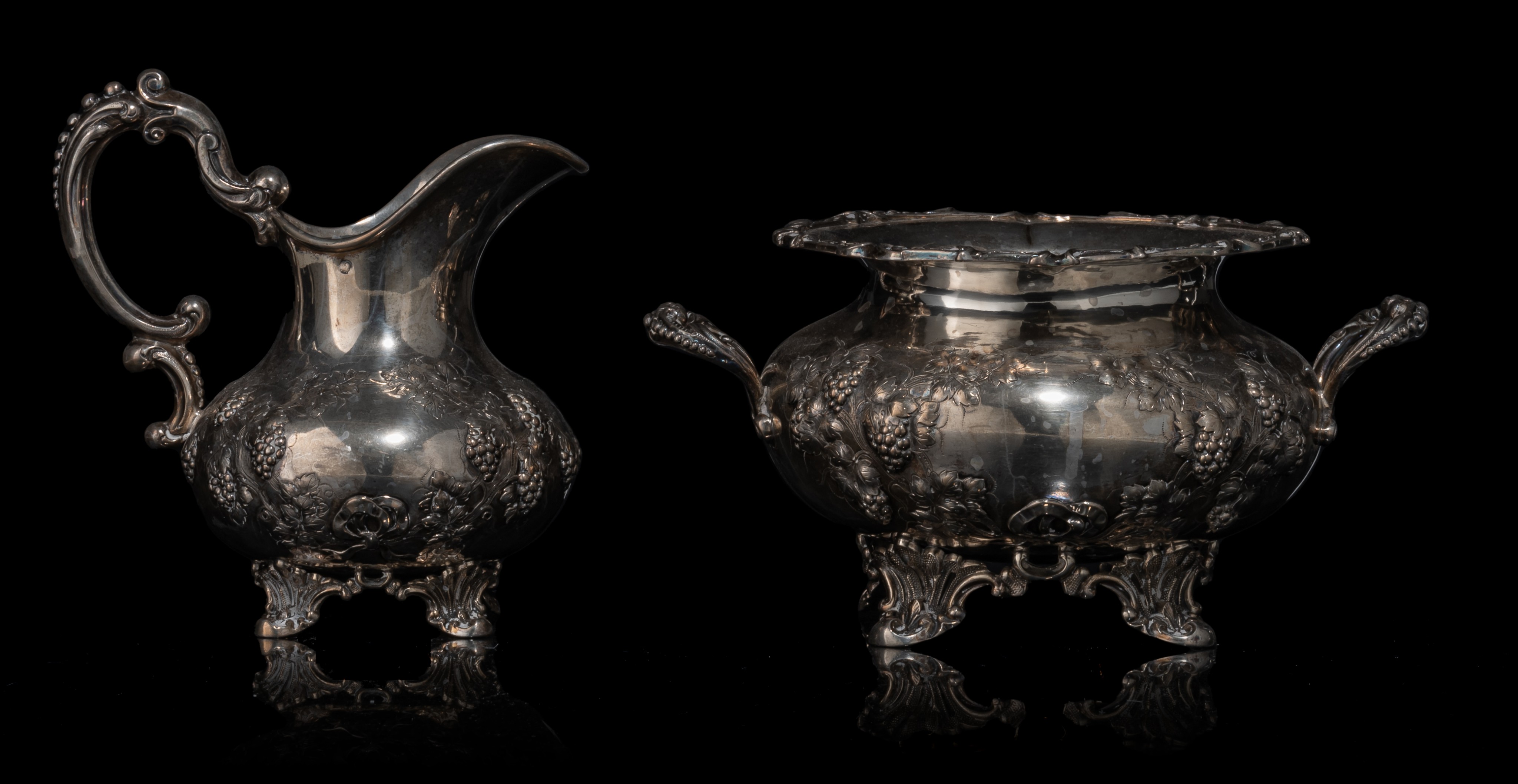 An eclectic four-part silver coffee and tea set, on a silver-plated tray, H 10,5 - 24,5 cm, 2148 g - Image 8 of 22