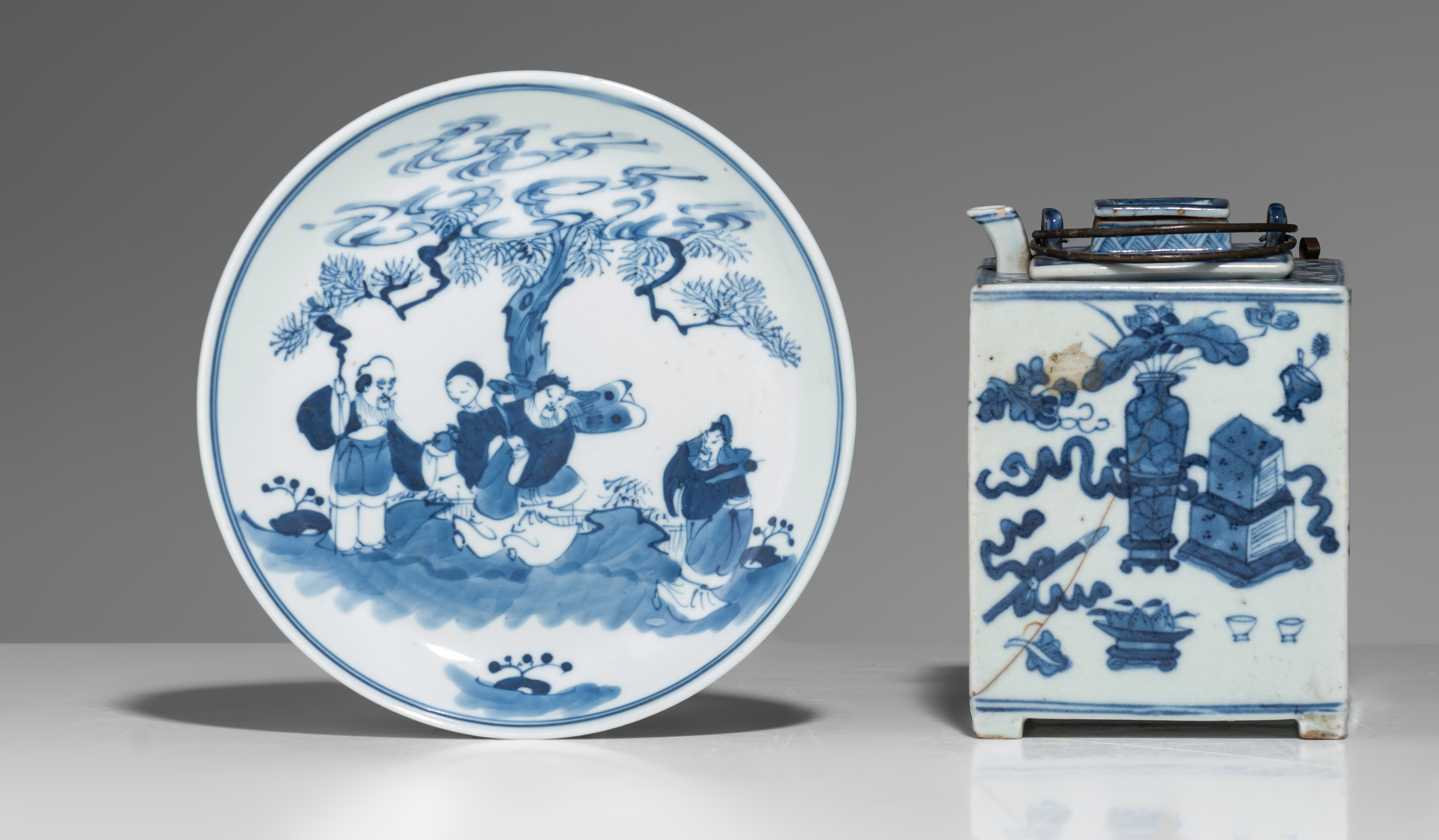 A collection of nine Chinese famille rose ware, two blue and white, and a Canton bowl and cover, (in - Image 18 of 35