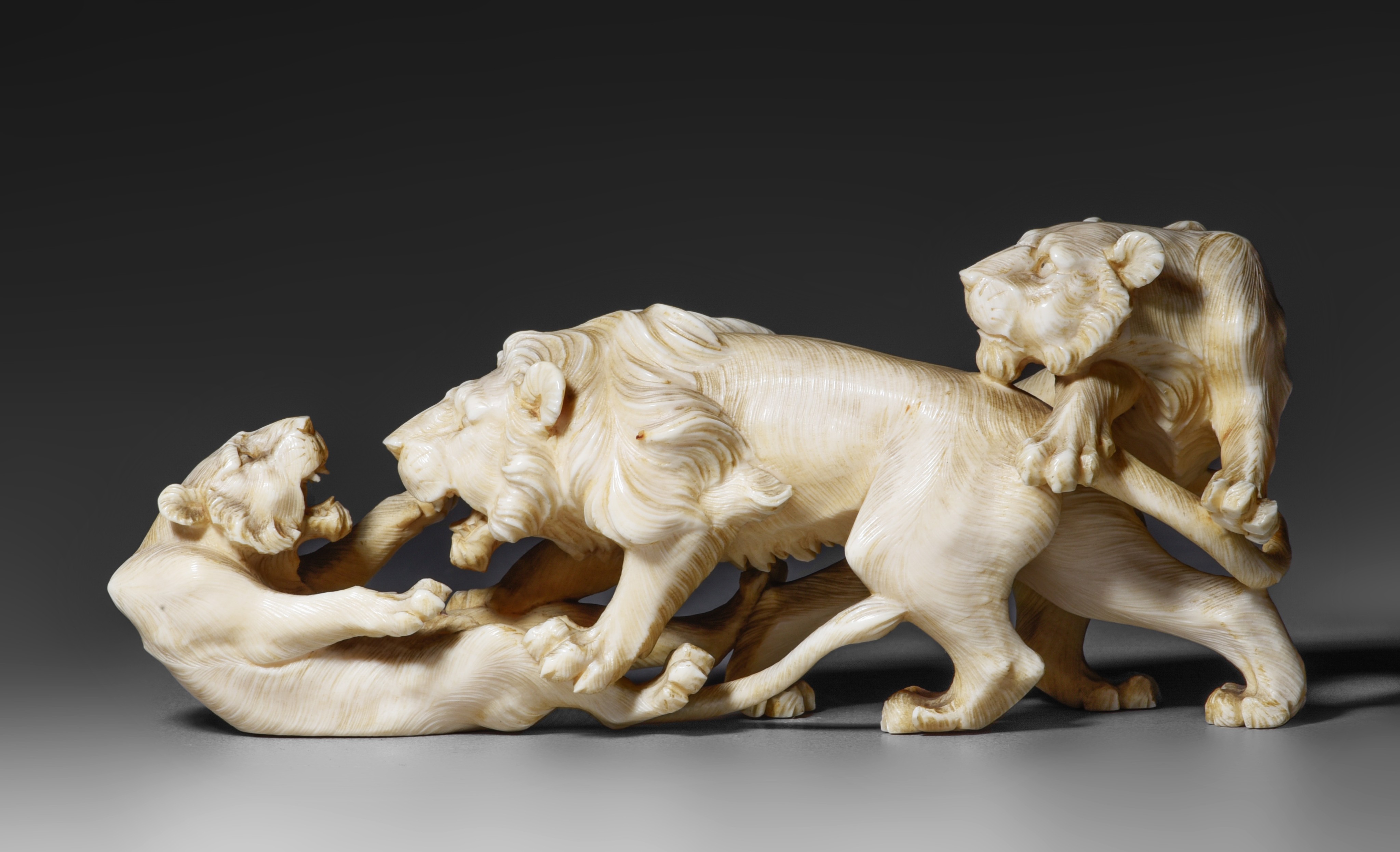 Two Japanese ivory okimono of wild animals, Edo/Meiji period, 144g - 156g (+) - Image 9 of 15