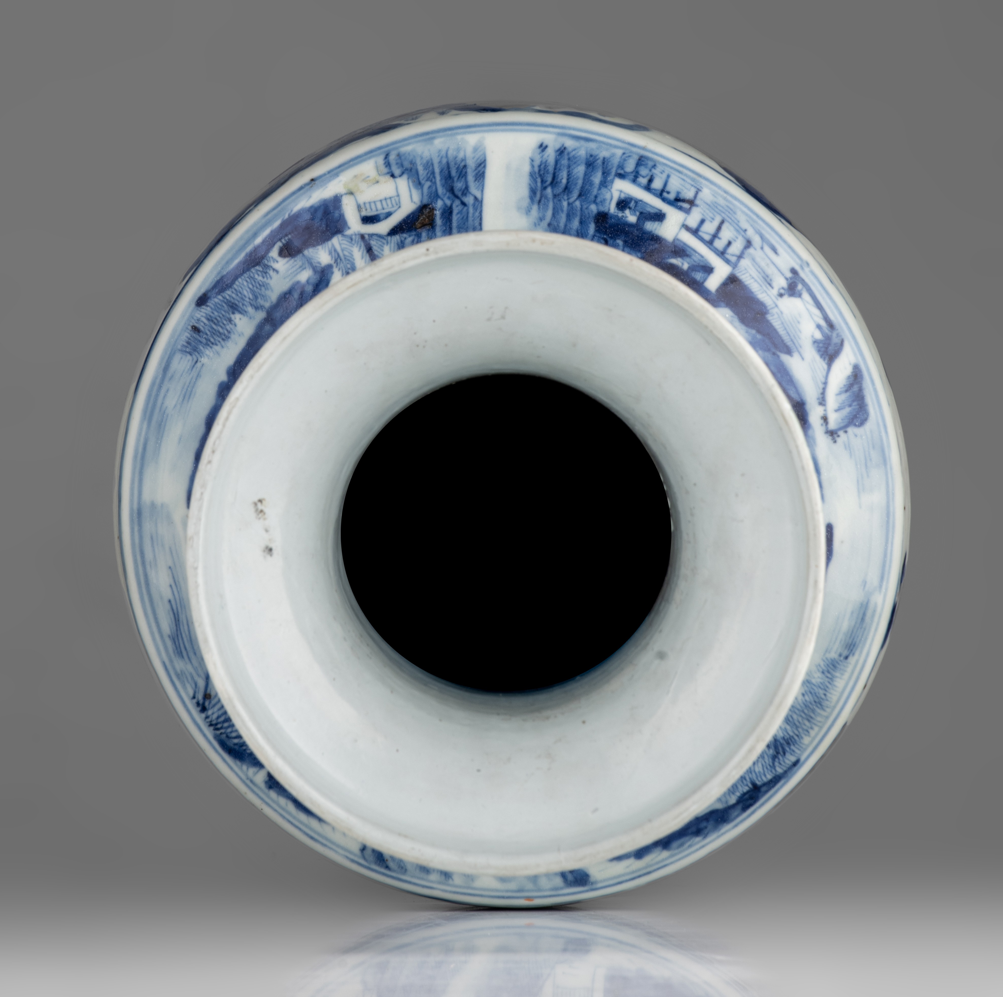 A Chinese blue and white Hu vase, paired with foliate handles, 19thC, H 44 cm - and a ditto jar, 19t - Image 6 of 13