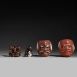 A collection of Japanese netsuke and masks, 19/20thC, W 4,1 cm - H 3,4 cm - H 5,3 cm - H 5,7 cm