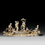 A rare Japanese ivory animated group, W 30 cm - H 15,3 cm, 665 g (+)