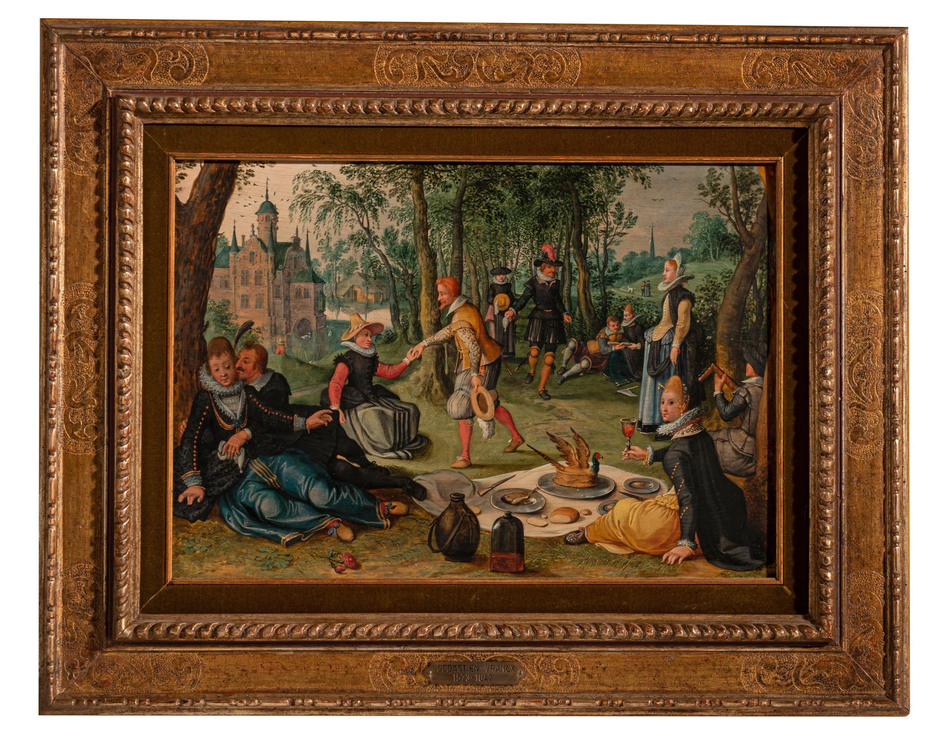 Sebastiaan Vrancx (studio of), Courtly company at the picnic in the park, 17thC, oil on wood, 26 x 3 - Image 2 of 6