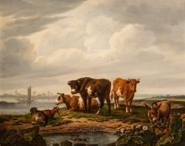 Abraham Bruiningh van Worrell (1787-1832), resting cattle in a landscape, oil on canvas, 51,5 x 63 c