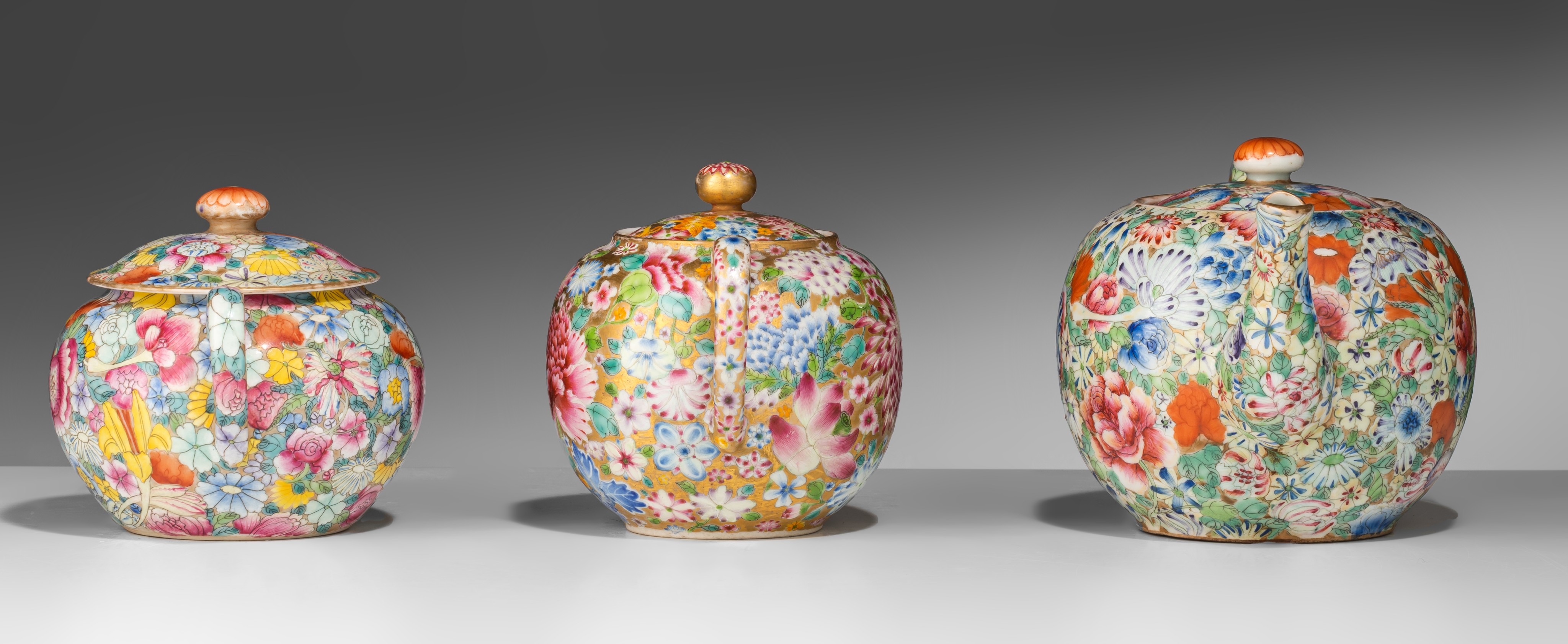 A Chinese famille rose millefleurs pattern coffee set, some marked Guangxu and of the period, some o - Image 3 of 19