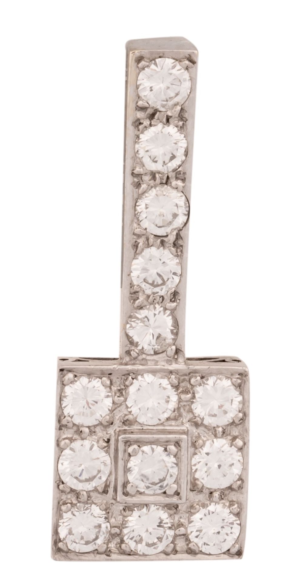 An 18ct white gold pendant, set with brilliant-cut diamonds, H 2,8 cm - 4,5 g - Image 2 of 3