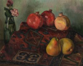 Andronich Jakoubian (XX), still life with pears and pomegranates, oil on canvas, 39 x 50 cm